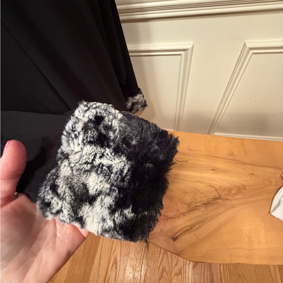 Joseph Ribkoff Asymmetrical Faux-Fur Cowl Neck Poncho in Vanilla and Noir - Picture 12 of 13